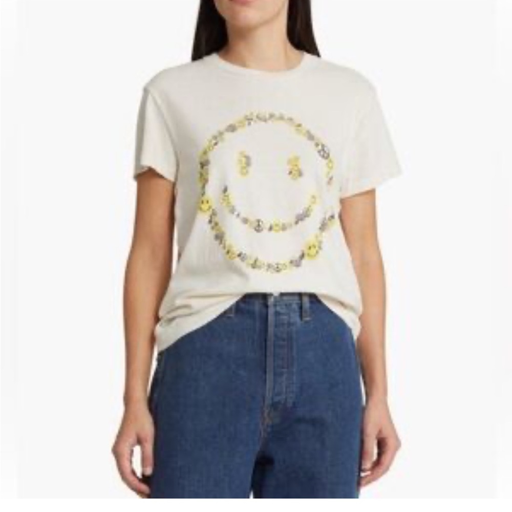 Re/Done White Yellow Floral Relaxed Tee new no tag